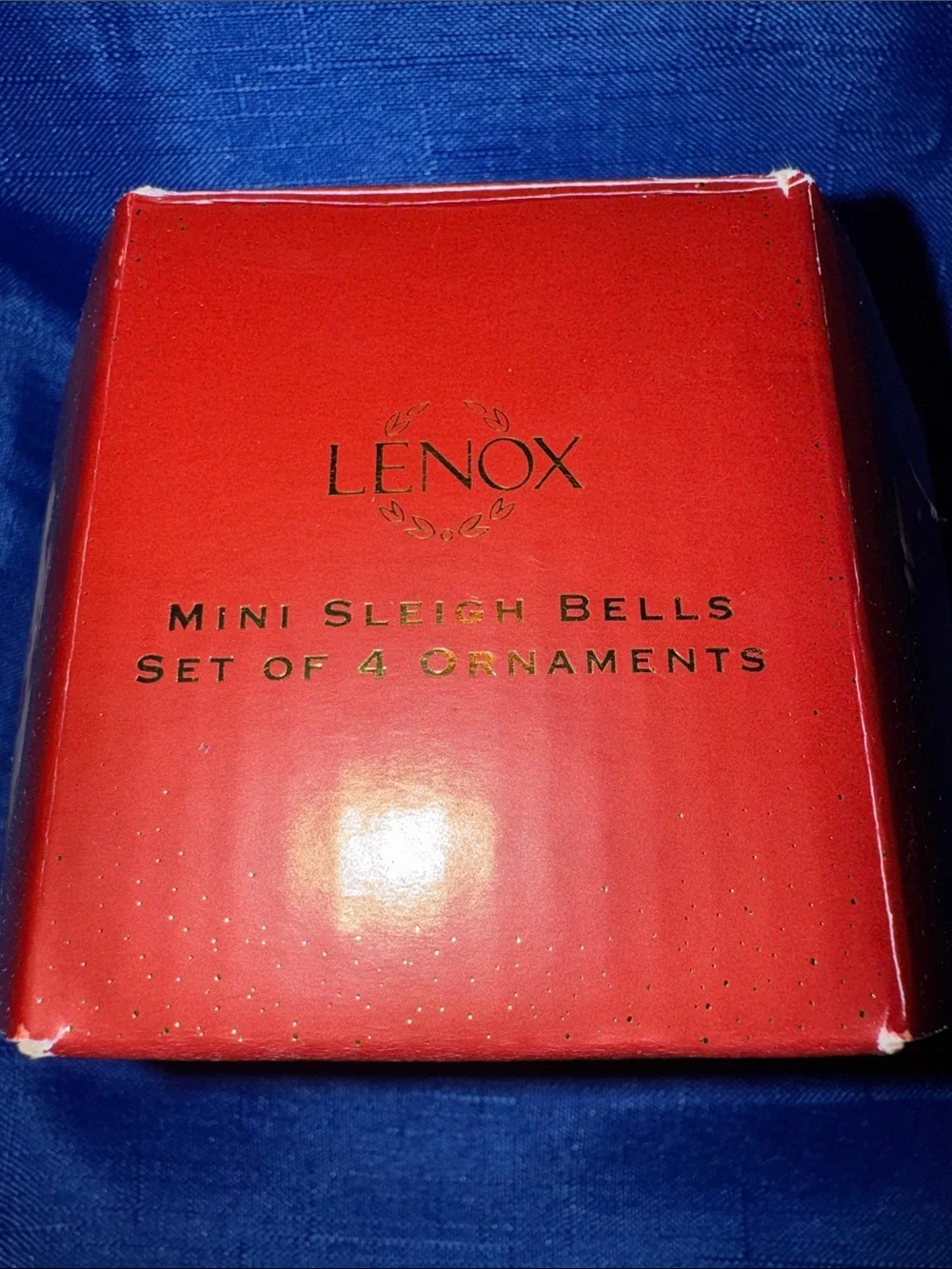 Lenox Porcelain Mini Sleigh Bells with Gold Accents - Set of 4 - New in Box